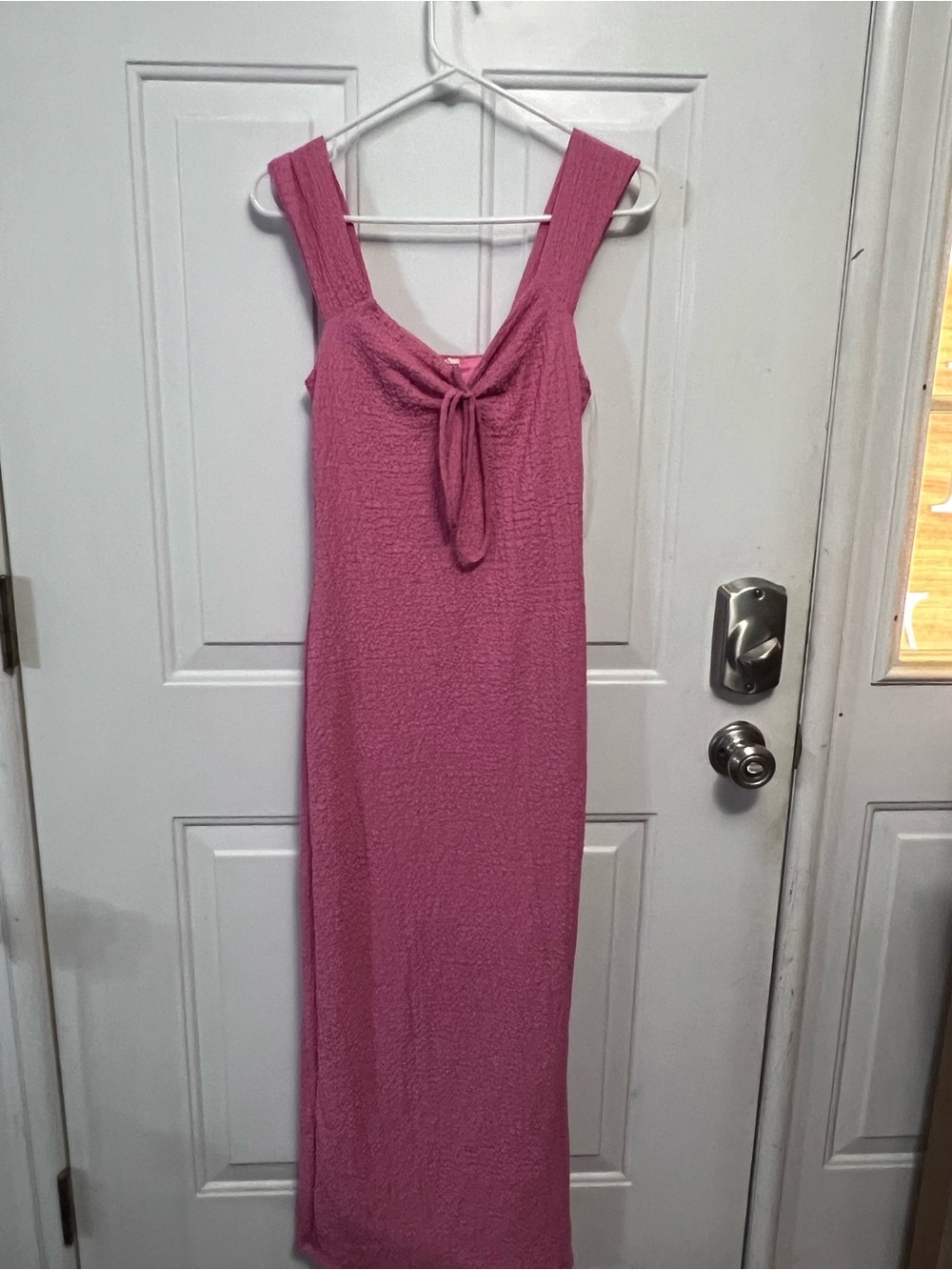 See You Monday LA Womens Large Pink Textured Tie Front Button Up Tiered Dress